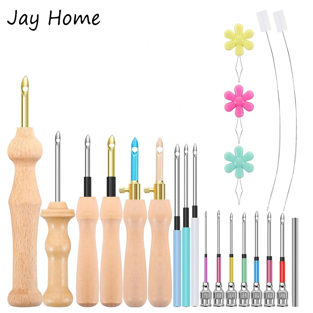 13PCS Stickerei Punch Nadel Kits Nähen Holzgriff Stickerei Stift Teppich Einhaken Werkzeug für DIY Nähen Handwerk Verschönerung