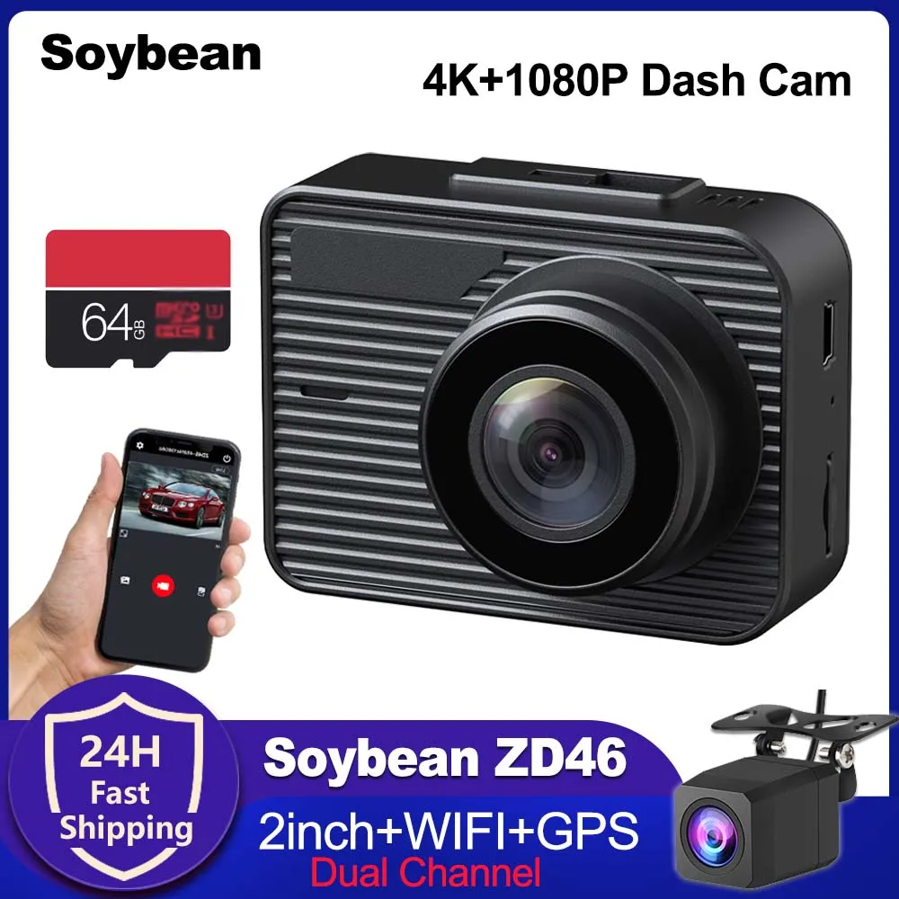 

Soybean ZD46 4K Action Camera for Car Dashcam Built in GPS & WiFi 2'' Dual Channel Screen Video Recording G-Sensor with Rear Cam