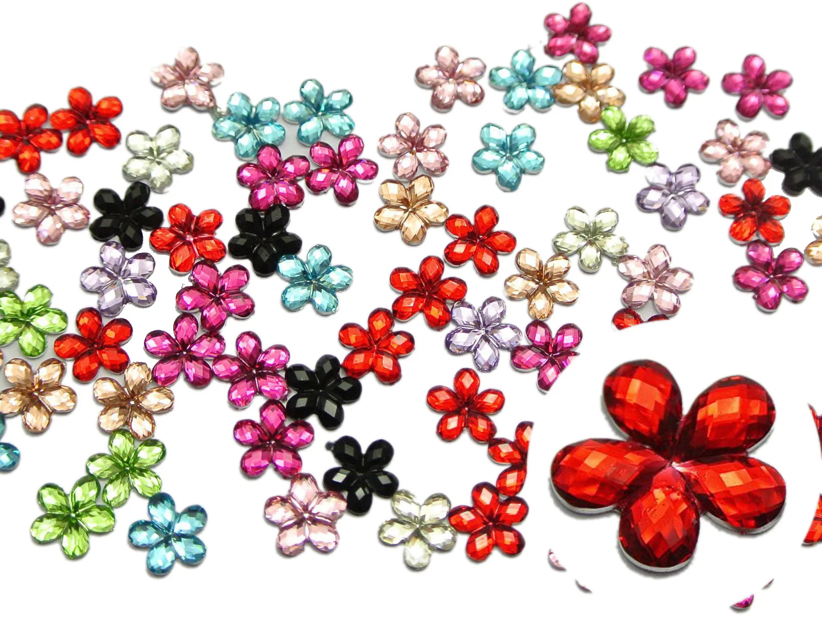 

1000 Mixed Color Acrylic Flatback Faceted Flower Rhinestone Gems 6mm