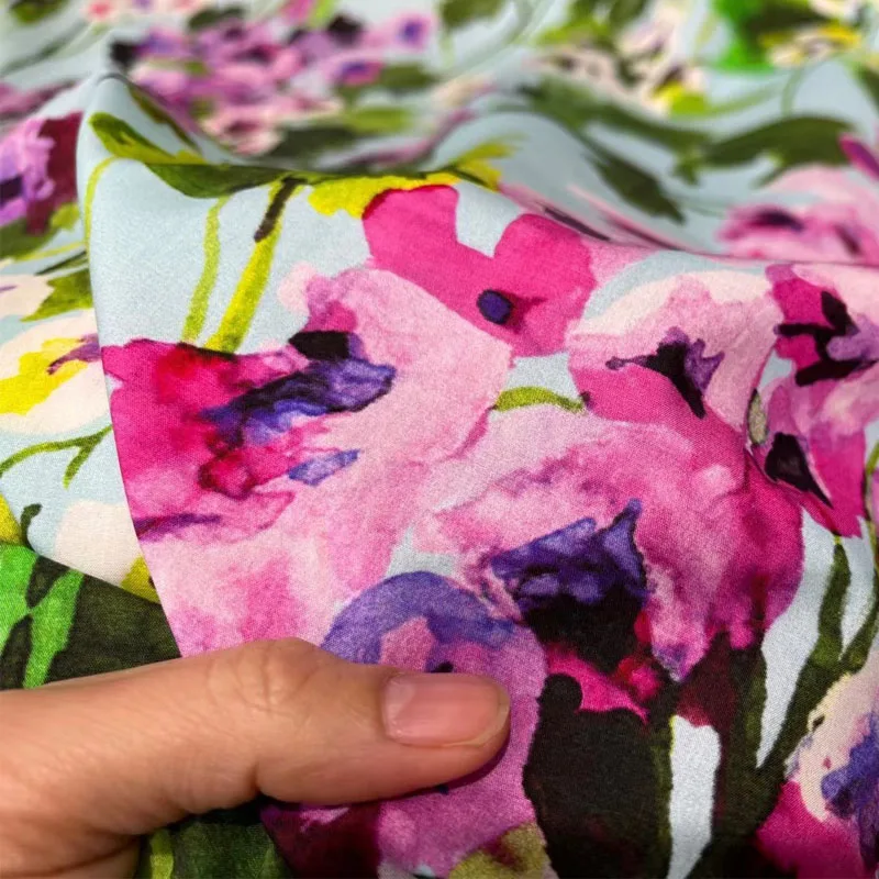 145cm Width Fashion Bellflower Printed Cotton Fabric For Women Dress Blouse Pants Stoffa Tuch DIY Cloth Sewing Material