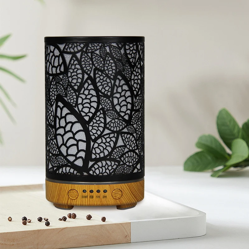 Aroma Diffuser Iron Hollow Leaves Ultrasonic Air Humidifier Desktop Humidifier Smart Home Appliances Room Decor with Led Light