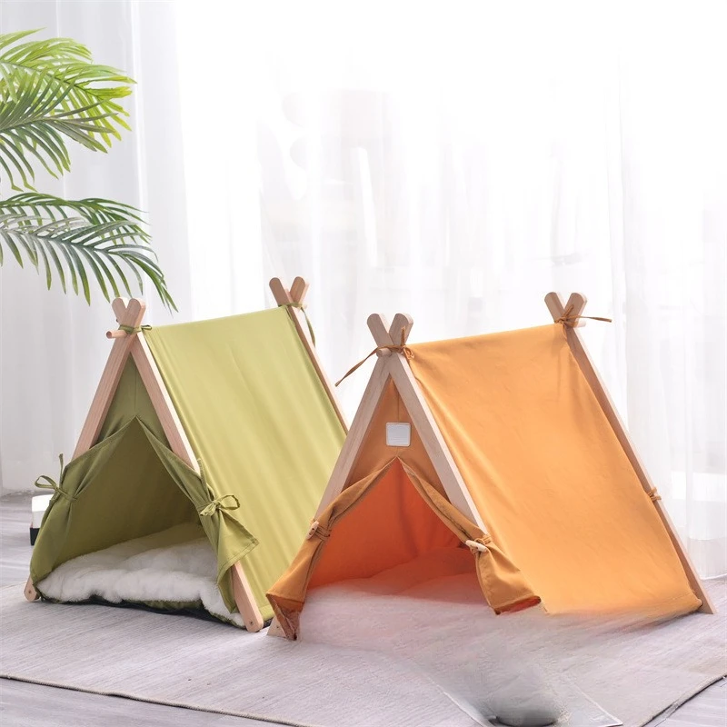 Four Seasons Universal Cat Kennel Removable Teddy Bigbear Pet Tent Soft Bed Nest Wooden Cat Tent House