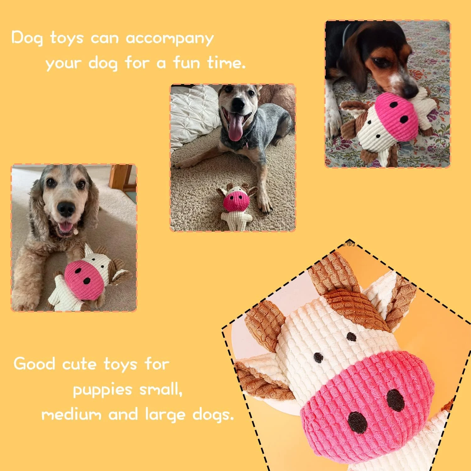 Soft, Fluffy and Cozy Plush Cow Dog Toy - Sturdy, Fun and Playful Puppy Toy for Small, Medium, and Large Dogs - Perfect Companio