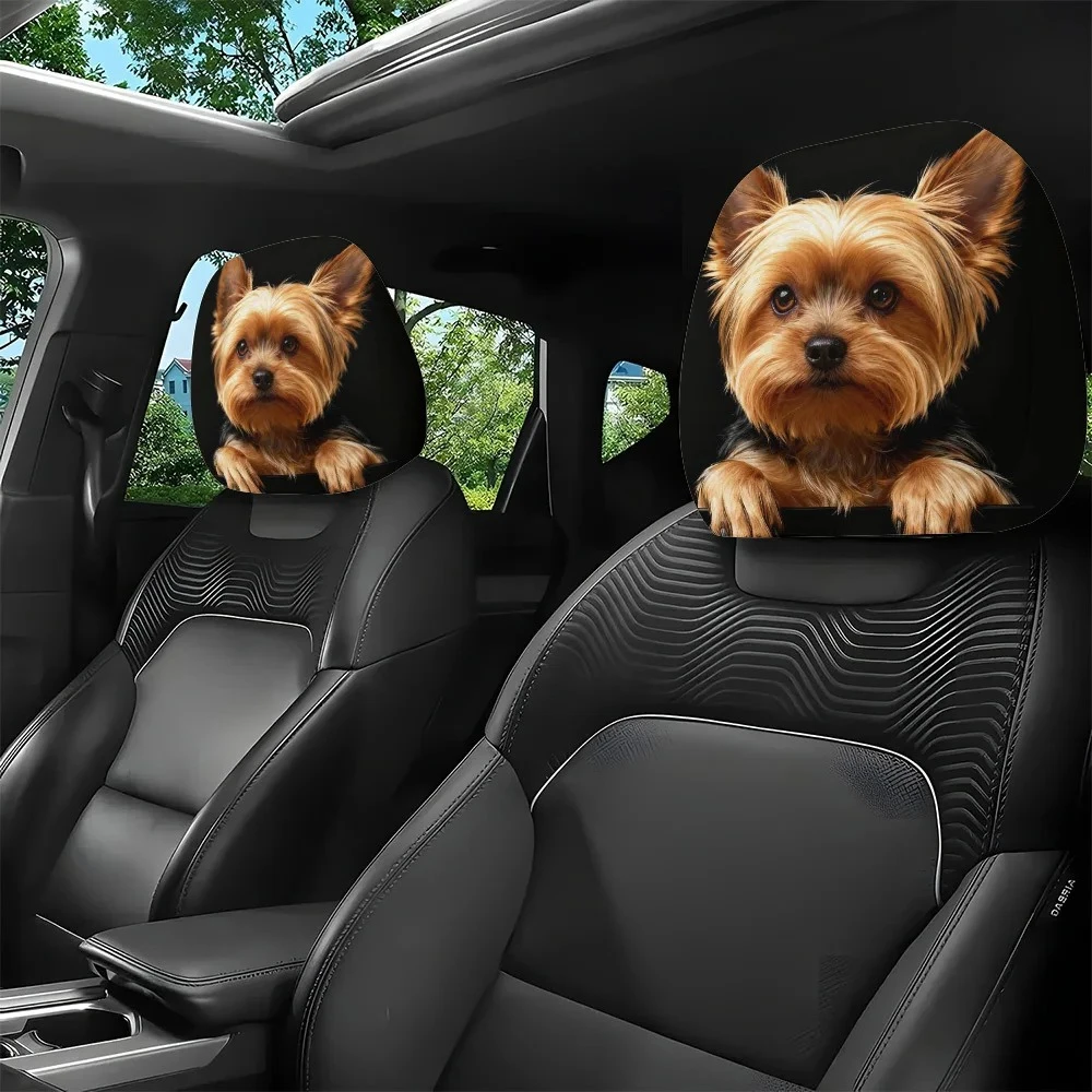 Set of 2 Car Headrest Covers Playful Yorkie Design Easy to Install and Clean