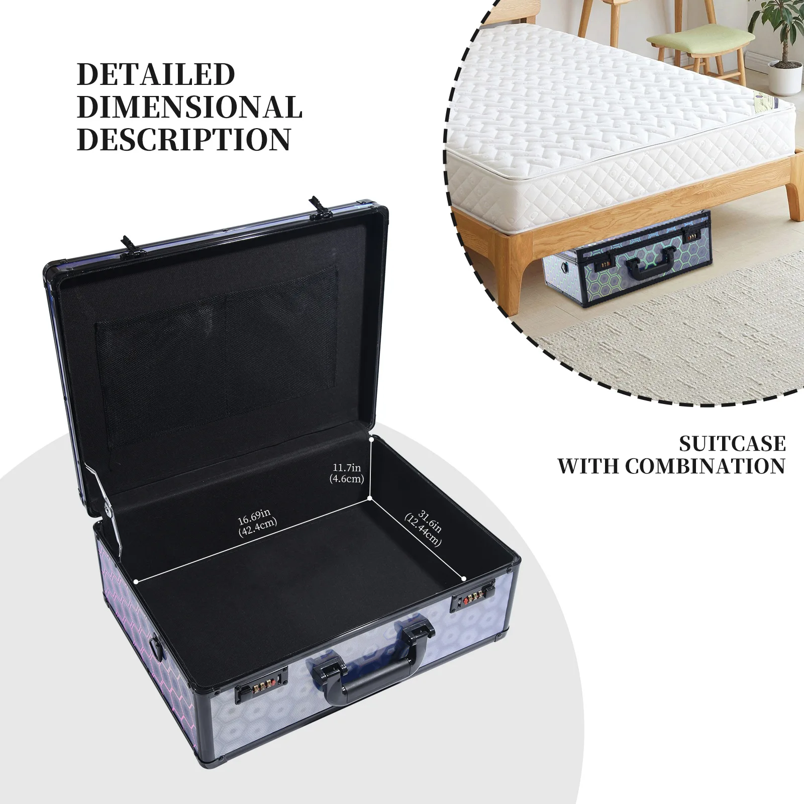 Portable Travel Suitcase Aluminum Alloy Attach Case with Combination Lock for Laptop, Documents Mechanic Hardware Toolbox
