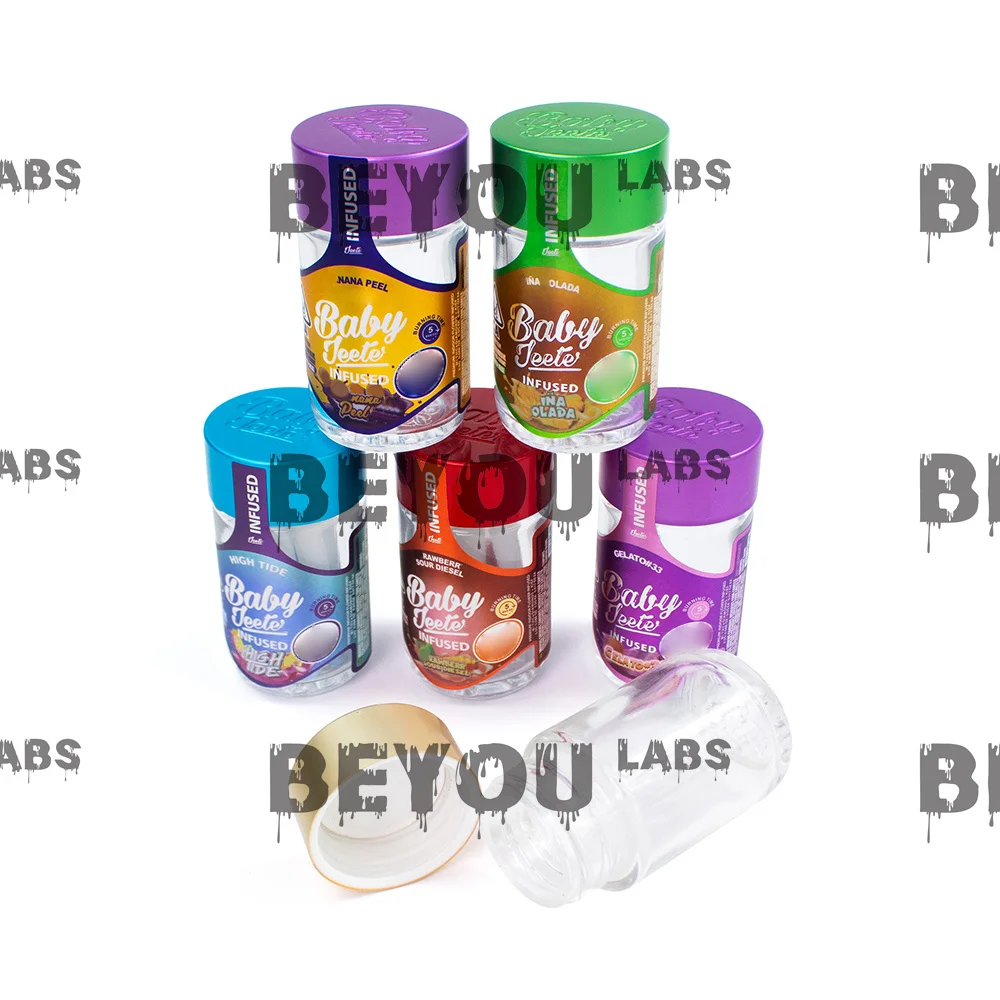 Baby Infused Roll Storage Plastic Jar Glass Bottle Empty Packaging Reusable Container with Child Resistant Lock Black Purple Box