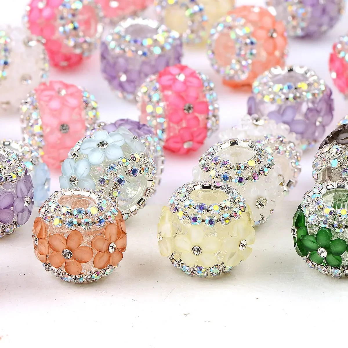 1.7x1.5cm 4pcs Random Color Mix Floral Inlay Flatback Acrylic Beads Diy Necklace Bracelet Jewelry Cute Gift Accessories
