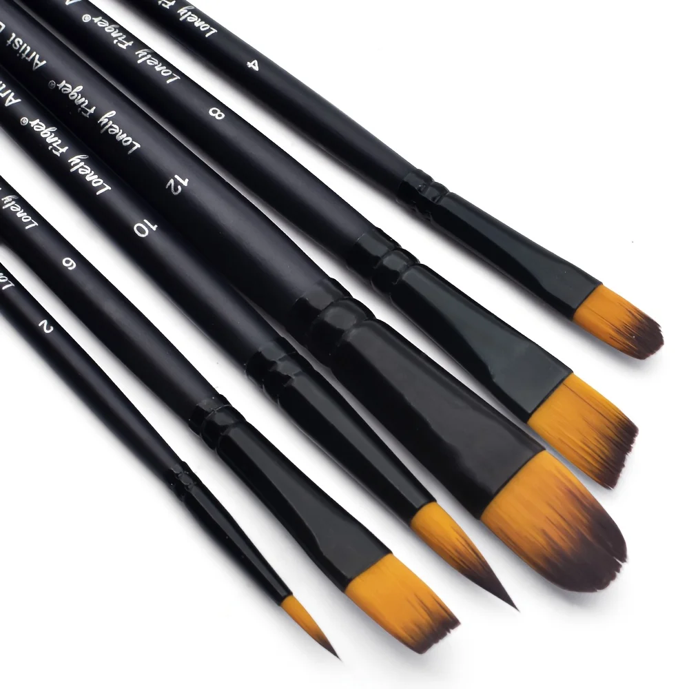 Paint Brush Set, 6Pcs Nylon Hair Art Paint Brushes for Acrylic Painting, Oil Watercolor, Miniature Detailing, Rock Painting