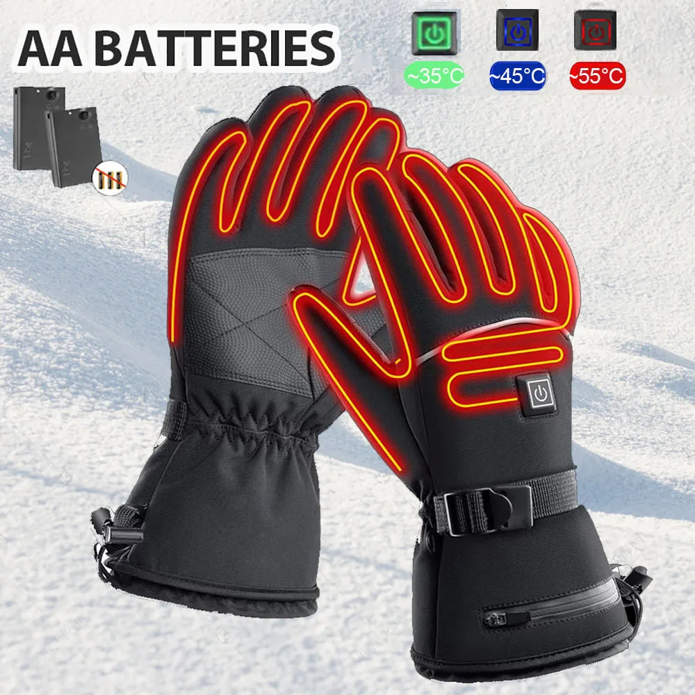 Heated Gloves Women Men Winter Warm Battery Case Heated Gloves Touch Screen Waterproof Skiing Heated Rechargeable Gloves