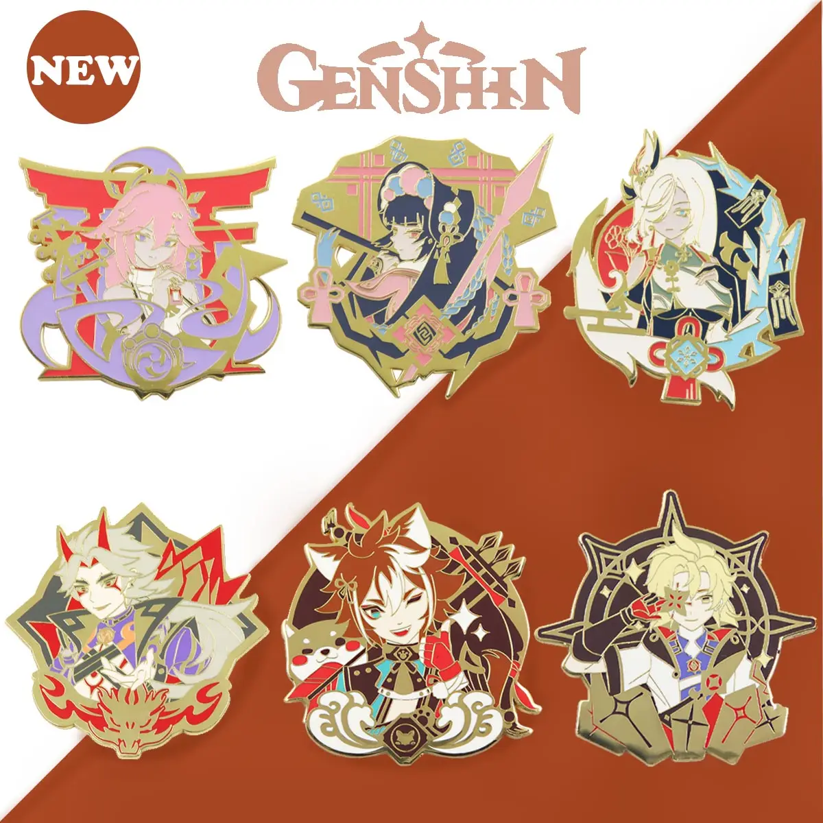 Game Genshin Impact Pin Goro HuTao Venti Keqing Albedo Metal импакт Badge Button Brooch Pins Collection Costume Souvenir Cosplay