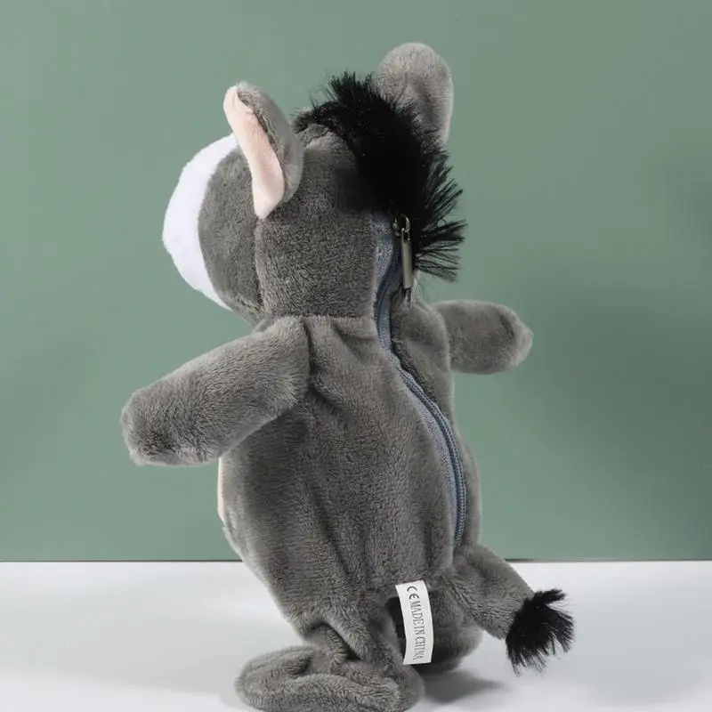 Brinquedo musical de pelúcia de burro, brinquedo animal interativo e interativo, conversa e canto, aprendizagem sensorial, desenvolvimento