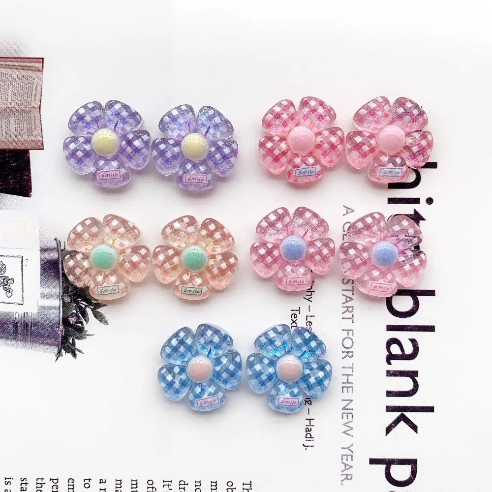 10pcs Mini Kawaii Cute Grid Smile Flower Flat Back Cabochons Scrapbook Diy  Party Hairpin Accessories Home Decoration Craft