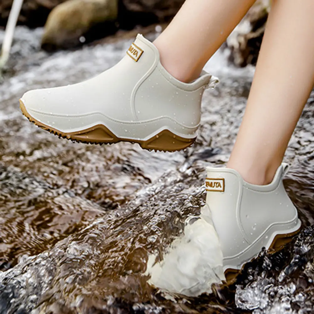 Rain-Boots Waterproof Boots Unisex Short Ankle Rain-Boots With Removable Cotton Lining PVC Thicken Rain-Boots For Men Women