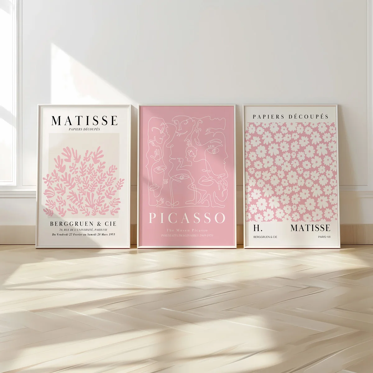 3-Piece Set of Pink Abstract Sage Matisse Wall Art Gallery Prints, Picasso Prints, Henri Matisse Canvas Posters, Modern Minimalist Wall Art,