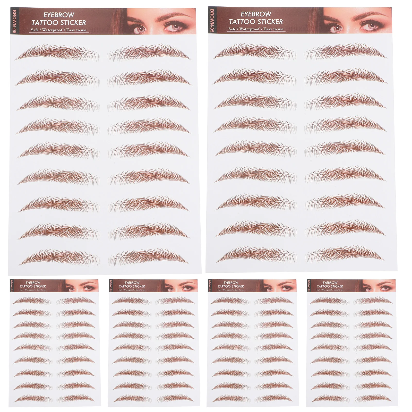 6 fogli Trasferimenti per sopracciglia impermeabili 3D Adesivi temporanei naturali marroni Timbri per sopracciglia adesivi realistici per le donne