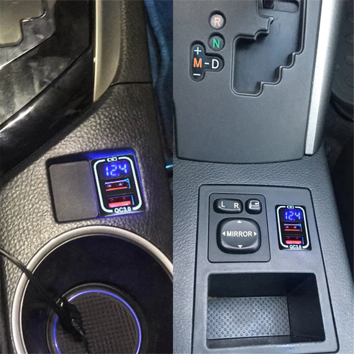 QC3.0 Car USB Port Fast Charger for TOYOTA Camry Land Cruiser 200 RAV4 Corolla Adapter LED Voltmeter Green