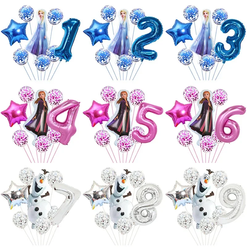 Ensemble de ballons la reine des neiges, 8 pièces, princesse Elsa Anna Olaf, feuille numérique, décoration de fête d'anniversaire, boules de mariage pour enfants
