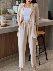 Áo Len Nam Mùa Hè Áo Công Sở Màu Áo Pantsuits Nút Áo Và Thẳng Quần 2 Bộ Nữ trang Phục