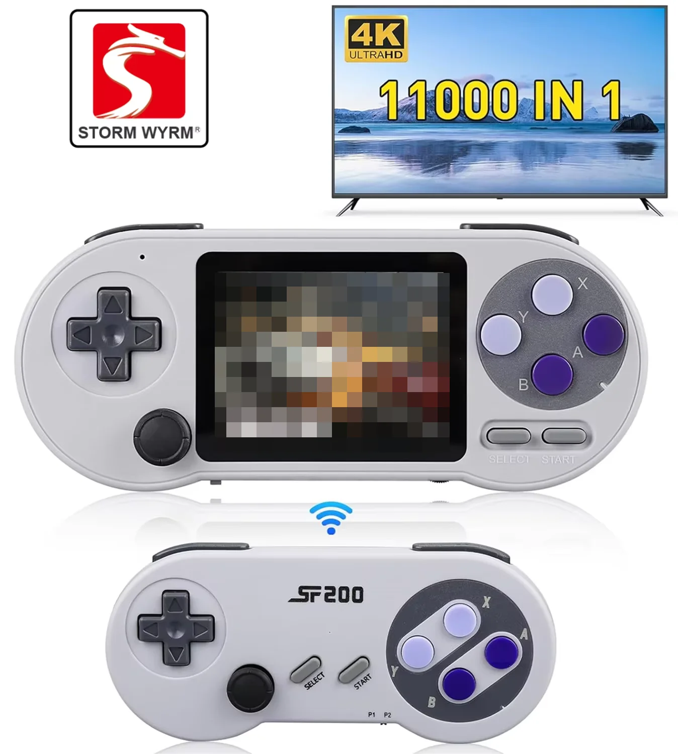 STORM WYRM Retro Game Console,SF2000 3.0 Inch IPS Screen Handheld Game Station with Wireless Controllers,Support TV & 2 Players