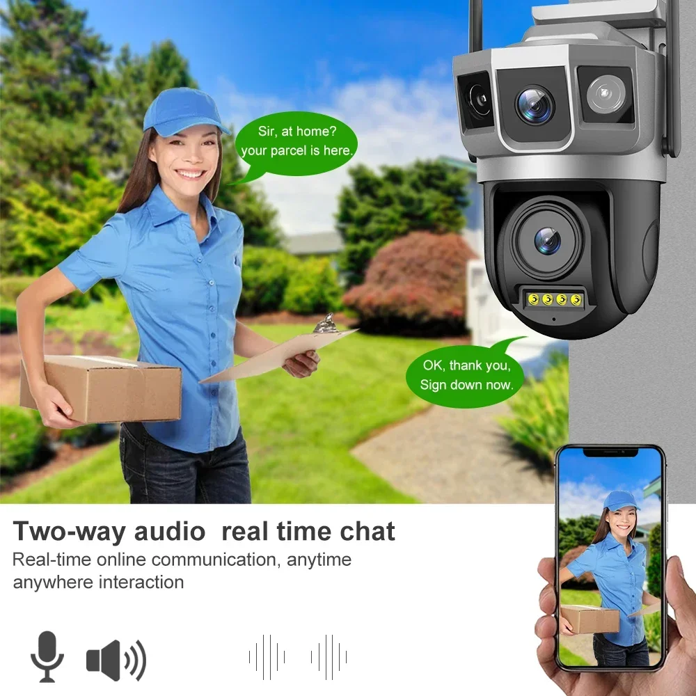 PEGATAH WIFI IP Camera CCTV 4MP Two Lens Three Screen Auto Tracking Outdoor Video Security Surveillance PTZ Cameras V380 Pro