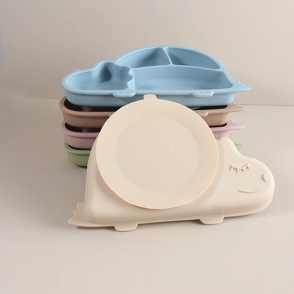 Custom baby Dinosaur Shaped Plate Engraved Silicone Feeding Tray | Strong Suction Base for Kids cartoon