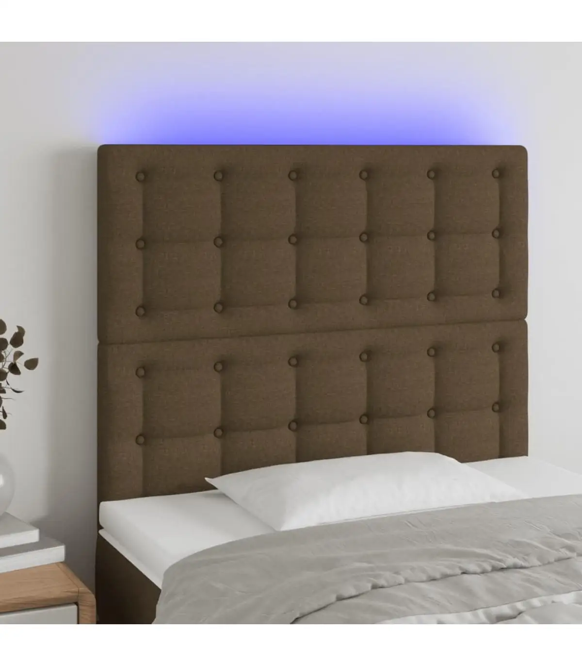 Headboards and bed feet headboard with LED lights dark brown fabric 90x5x118/128 cm