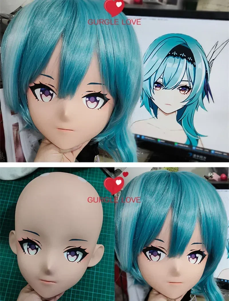 

(GL17) Custom Cartoon Character Resin Half Head Crossdress Cosplay Japanese Anime Genshin Impact Eula Kigurumi Mask