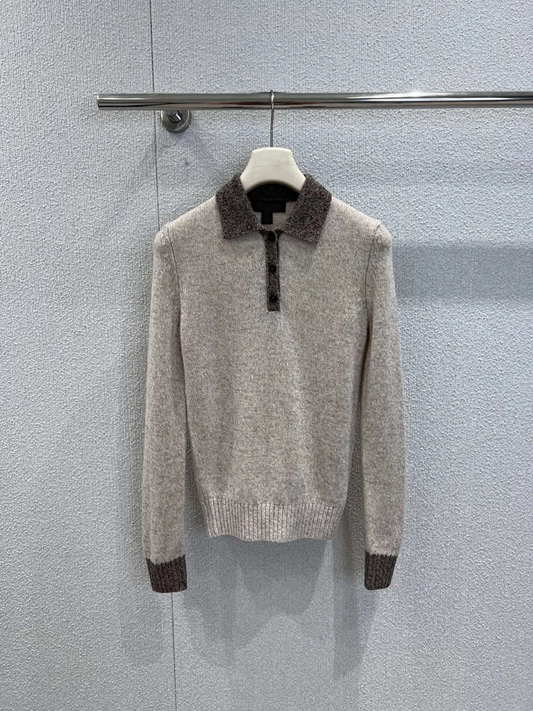 

SVORYXIU Autumn Winter 2025 New style Retro Style Upside-down collar Three buttons Cashmere Pullover Woman Leisurer