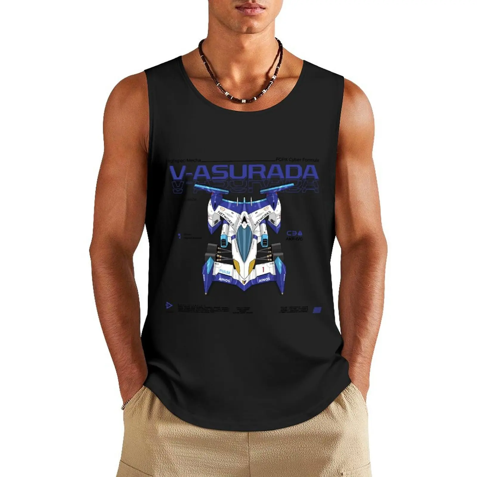 

Cyber Formula : Sugo - V-Asurada AKF-0/G detailed illustration with urban graphic design Tank Top men gym t-shirt gym man