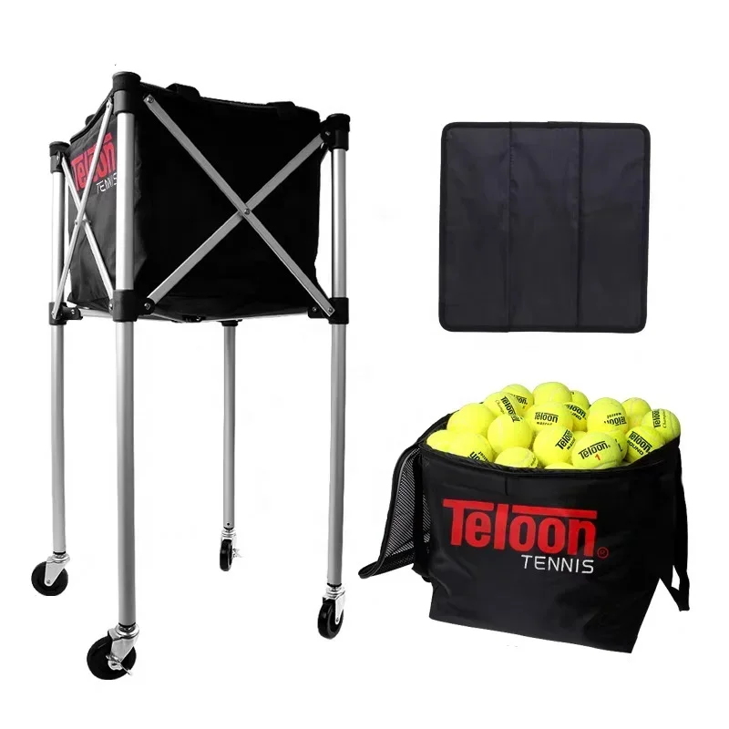 Foldable Tennis Ball Hopper Sport Training Supplies Pick Up Basket Tennis Ball Cart with Wheels