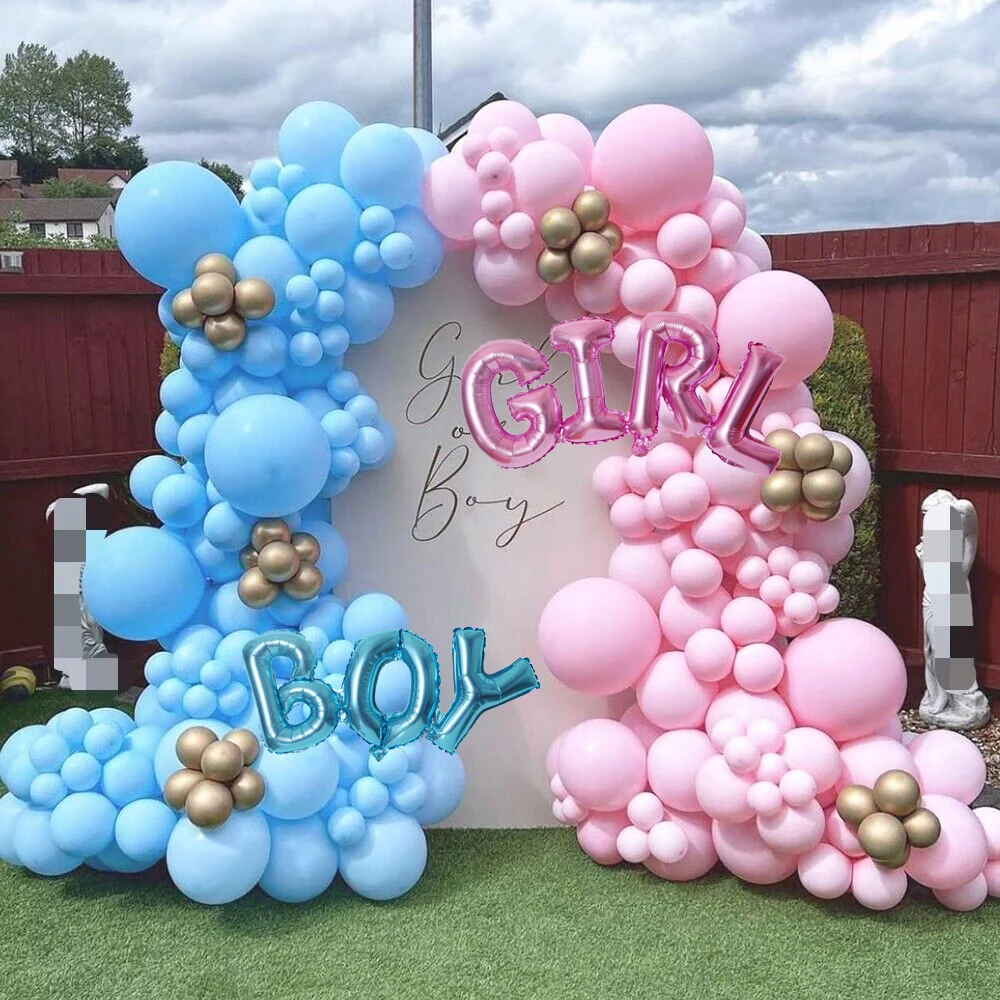 138pcs Macaron Pink Blue Balloons Arch Garland Kit Boys or Girls Gender Reveal Baby Shower Birthday Party Decorations Air Globos