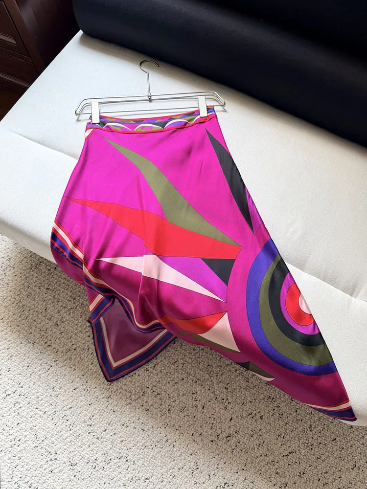 Runway High Quality Summer Silk Printed Asymmetry Designer skirt Women's 2026