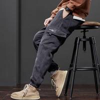 Winter Fleece Men Big Size 3XL Thick Warm Wide Leg Straight Cargo Pants Male Thermal Baggy Trousers