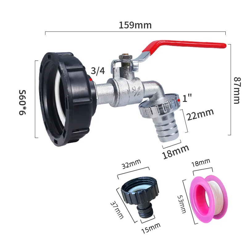 Adapter zbiornika gwint stromy IBC S60X6 do 1000 litrów z 2 przyłączami ze stopu/mosiężny kran zamiennik zbiornika wody deszczowej