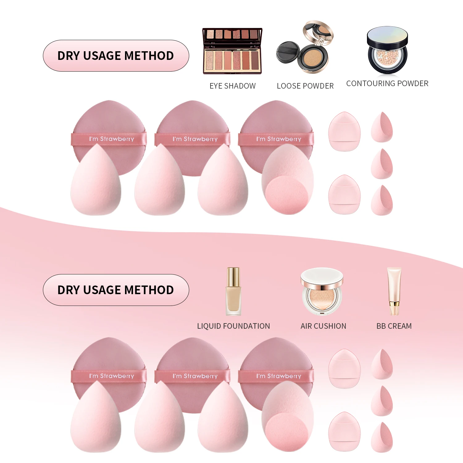 Mélangeurs de beauté de 12 bouteilles, comprenant 4 coussins d'air en éponge de maquillage, mini coussins d'air pour le pouce en éponge de maquillage, fond de teint mélangé