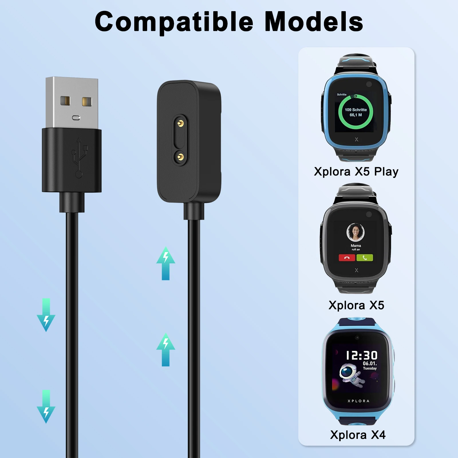 USB Watch Charger Cable For Xplora X5 Play/X5/X4 Smartwatch Charging Holder For Xplora X5 X4 Smartwatch Charging Accessories