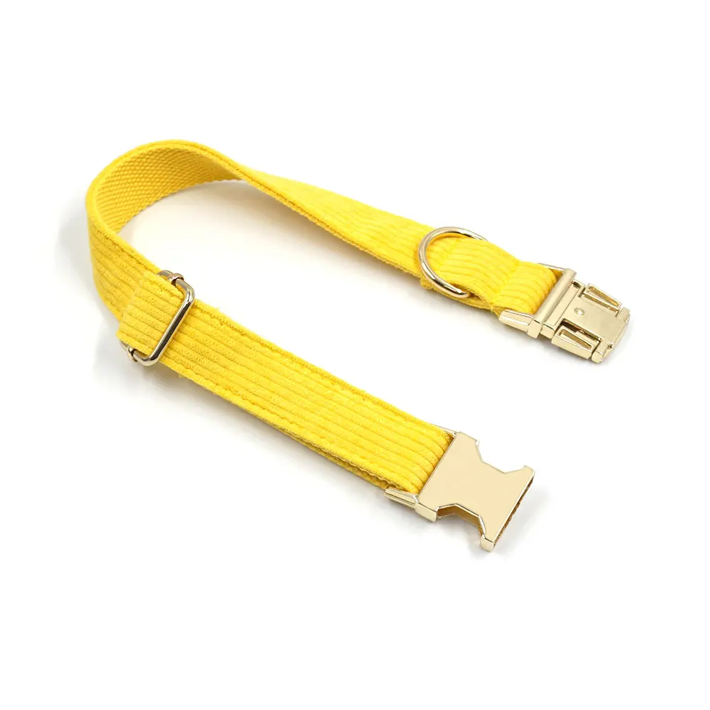 Yellow Corduroy Personalized Harness for Small Dogs Luxury Gold Buckles Adjustable Bow Dog Collar with Leash Poop Bag Set Shitzu