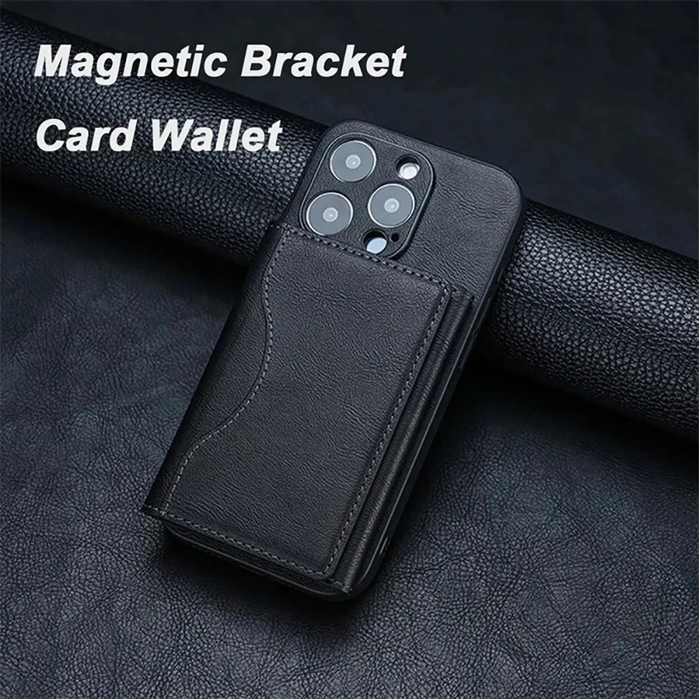 

Leather Wallet Case For iPhone 17 Pro Max 17 Air For Magsafe Wallet Leather For iPhone Universal Card Holder with Magnet Ring
