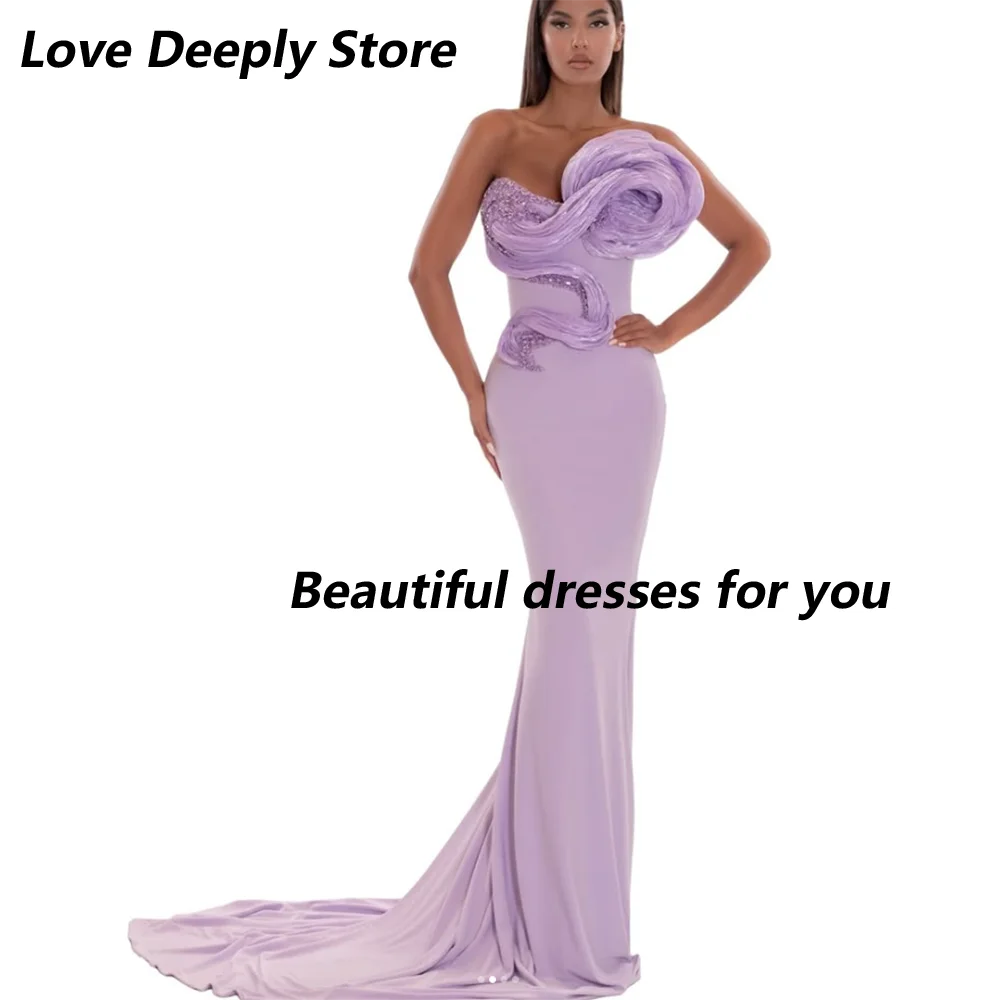 

Sexy Lilac Prom Dresses Customized Sweetheart Neck Beaded Pleated Floor Length Mermaid Backless Party Dresses Long