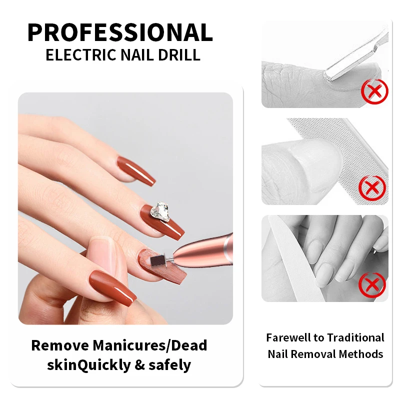 Tragbares elektrisches Nagelfeilen-Pflegeset mit 12 Aufsatzbohrern, professionelles Efile-Nagelset, Pediküre-Maniküre-Werkzeug