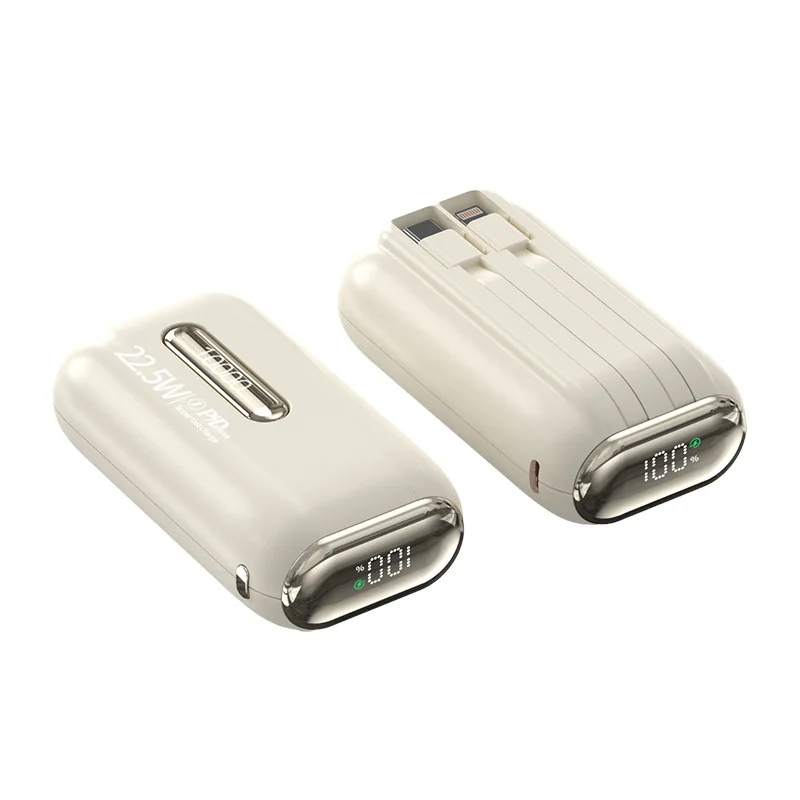 كابل مدمج 20000 مللي أمبير في الساعة، مشاركة سريعة الشحن، بنك طاقة متنقل صغير الحجم بالجملة، مع شاشة عرض طاقة LED، يأتي مع خطين