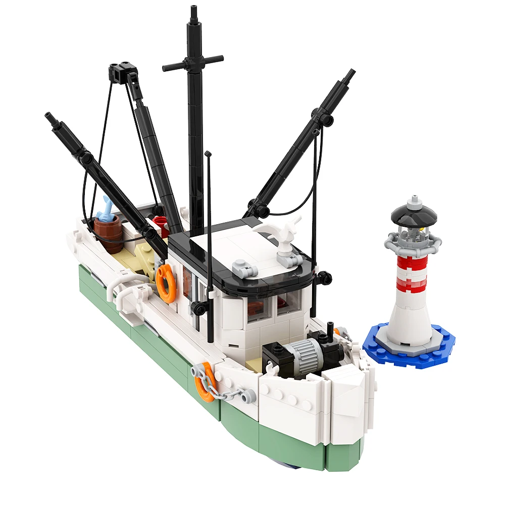 MOC Fishing Boats Building Blocks Fisherman Figures Fishing Trawler Sky Pirates Skeleton Shrimp Sailboat Bricks Educational Toy