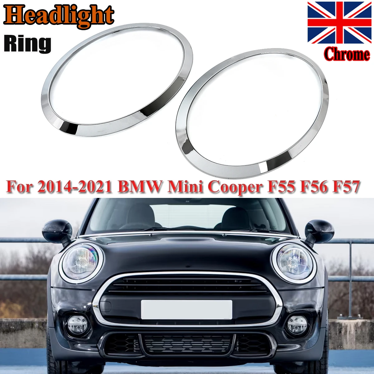 For BMW Mini Cooper F55 F56 F57 2014 2015 2016 2017 2018 Ring Cover Chrome Front Headlight cover cap Trim Car accessories