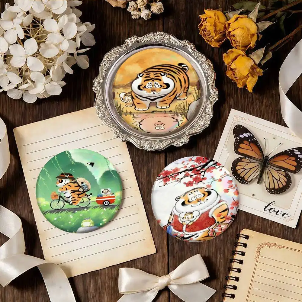 Anime Fat Tiger Badges 25 32 44 58 75 Mm Round Cosplay Pin Bag Decor Friends Gifts Brooch Souvenir view 4