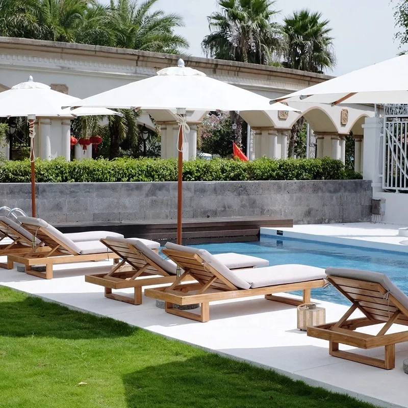 

#S Swimming Pool Backrest Adjustable Chaise Lounger Teak Chair Waterproof Sun Resistant Lounger