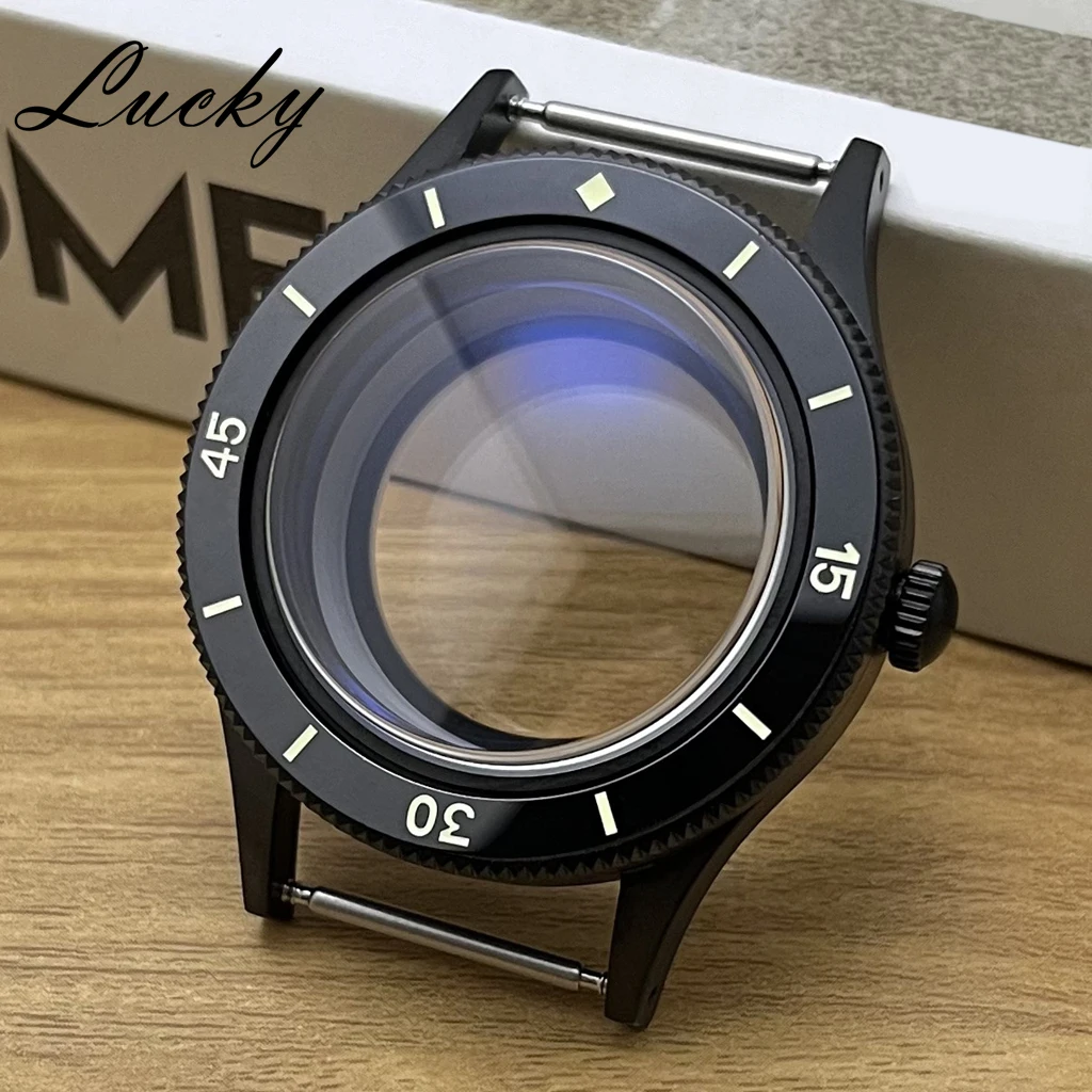 Black 40mm PVD Retro Domed Double AR Layer Sapphire Coated Blue Film Glass Luminous Ceramics Bezel For NH34 NH35 NH36 Watch Case