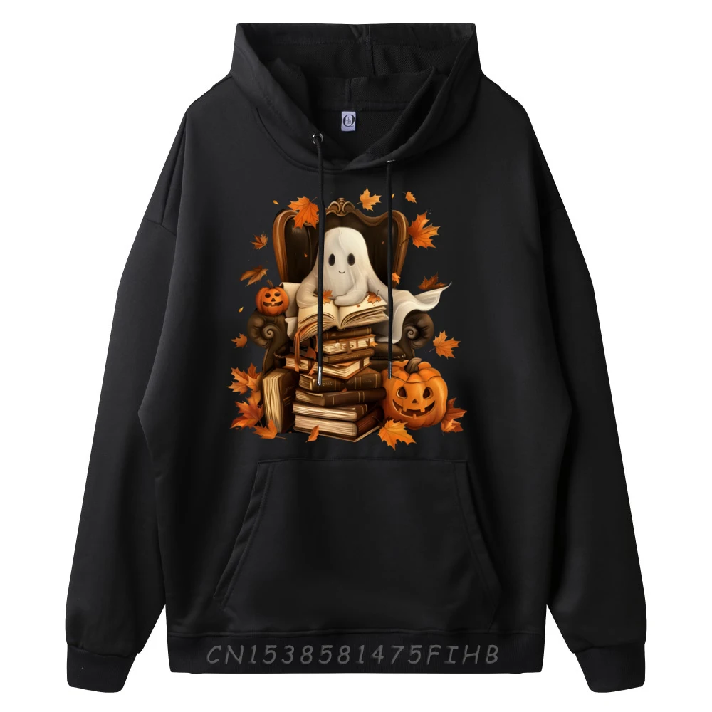 Vintage Ghost Book Reading Pumpkin Gothic Halloween Teachers Vintage Sweatshirts New Original Mens Oversize Long Sleeve