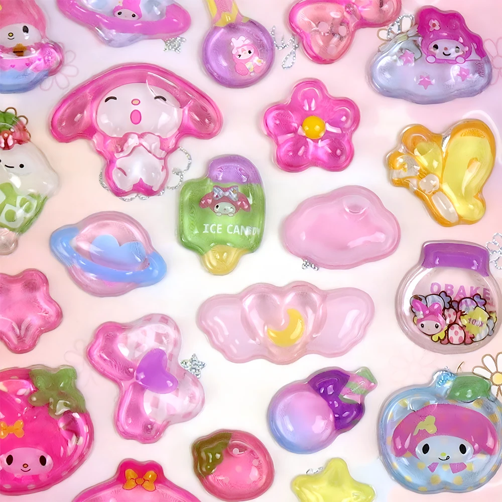 Naklejki 3D Sanrio Cartoon Anime, urocze naklejki z Cinnamoroll, Melody, Kuromi, żelowe kryształowe naklejki DIY, dekoracje na telefon, zabawki dla dzieci.