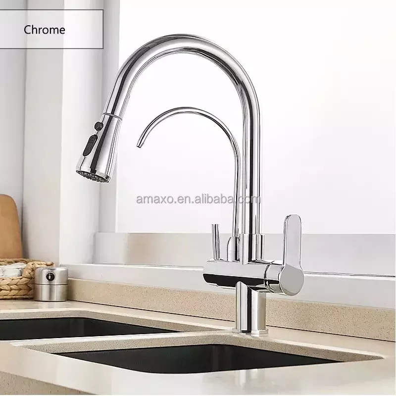 Multifunctional Pull Out Kitchen Faucet Mixer Water Tap 304 Stainless Steel Kitchen Sink Faucet