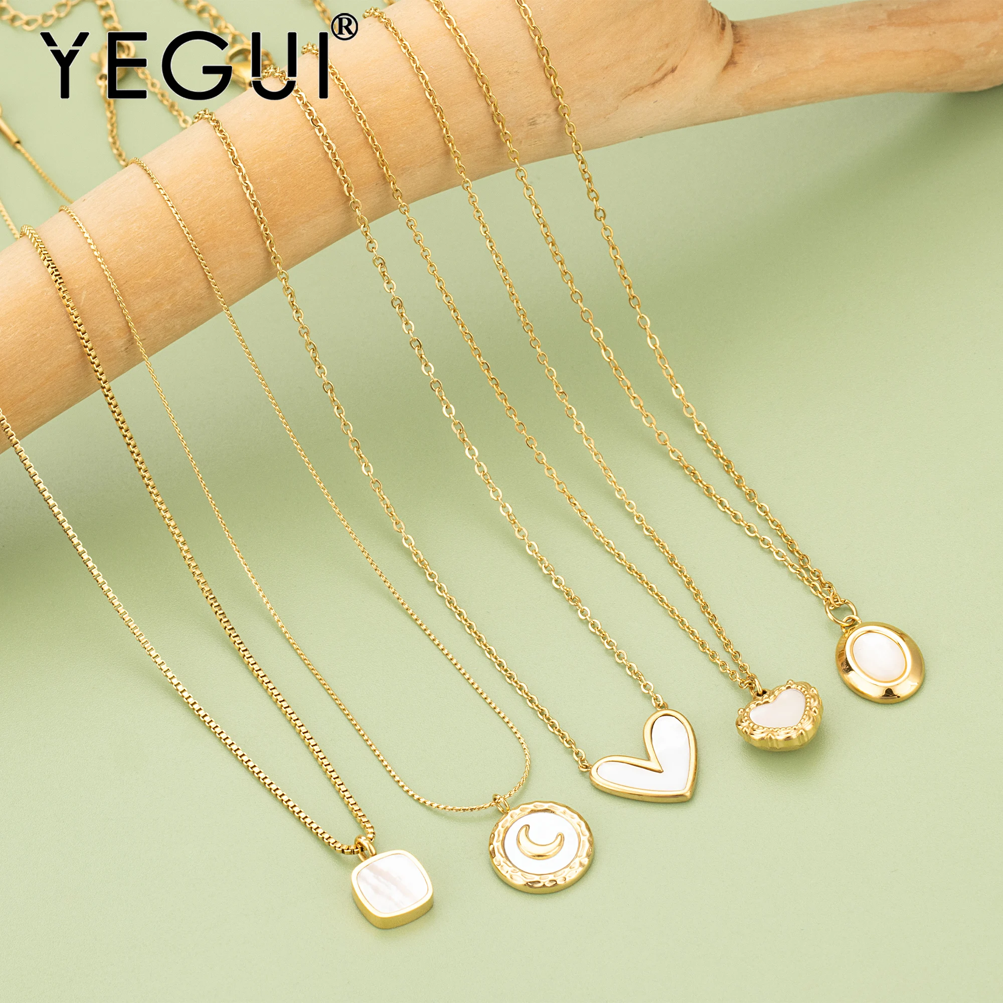 YEGUI,one pcs/lot,MG01,fashion necklace,316L stainless steel,natural shell,hand made,long necklace diy chain,mash up necklace